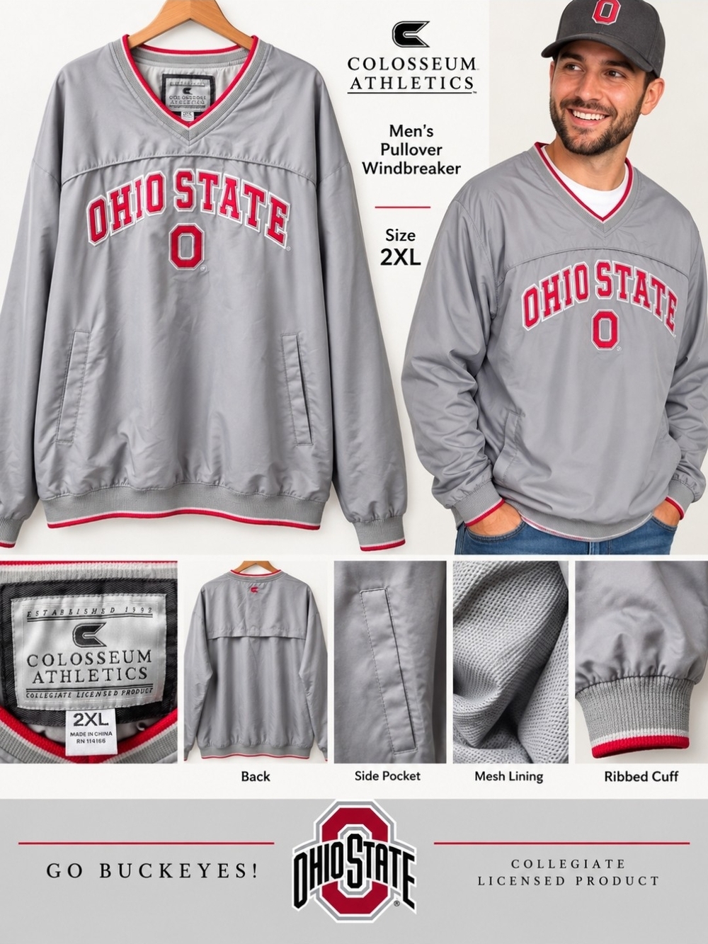 Gray Pullover Windbreaker - Men's 2XL